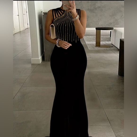 Rhinestone Bodycon Party Evening Dress, Sexy Sleeveless Solid Color Dress - Picture 1 of 3